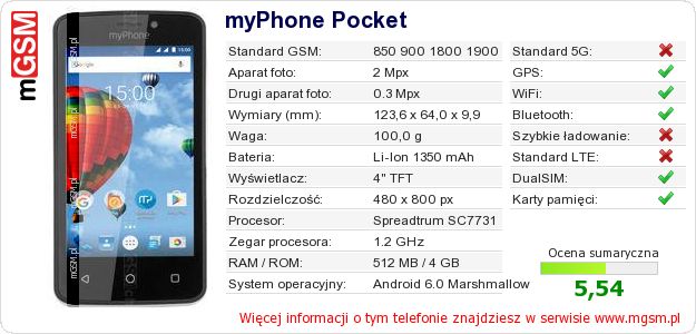 Dane telefonu myPhone Pocket Dane telefonu myPhone Pocket