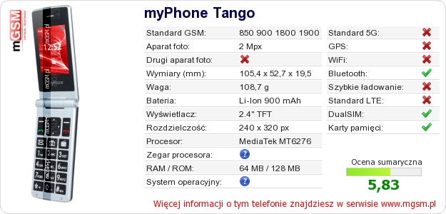 Dane telefonu myPhone Tango