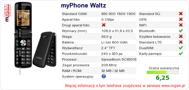 Dane telefonu myPhone Waltz