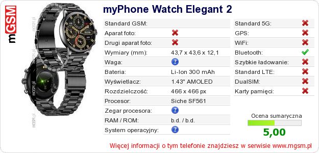 Dane telefonu myPhone Watch Elegant 2
