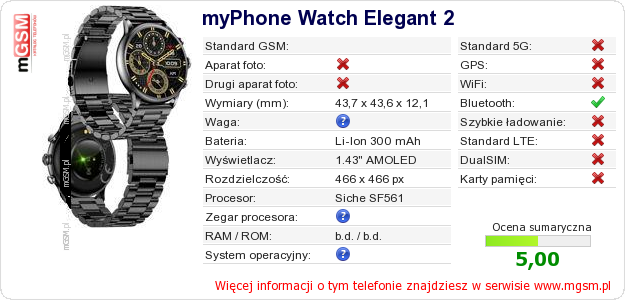 Dane telefonu myPhone Watch Elegant 2