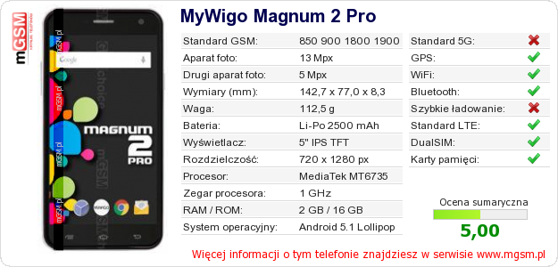 Dane telefonu MyWigo Magnum 2 Pro