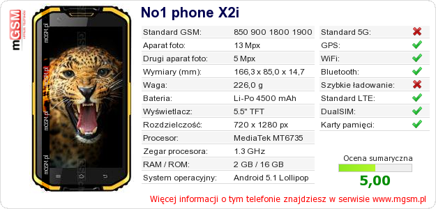 Dane telefonu No1 phone X2i Dane telefonu No1 phone X2i