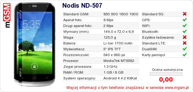 Dane telefonu Nodis ND-507