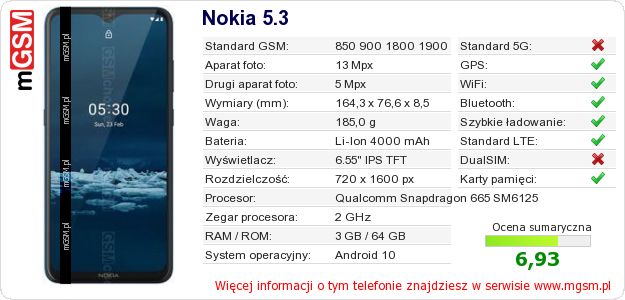 Dane telefonu Nokia 5.3