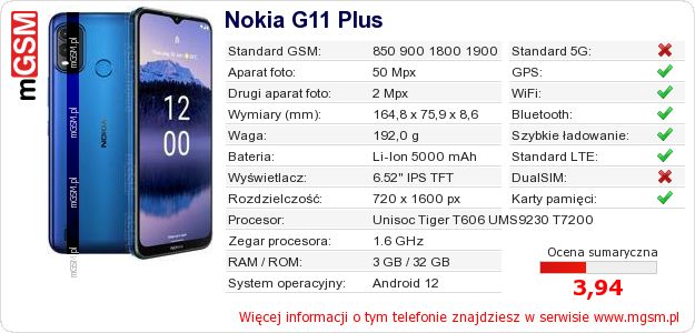 Dane telefonu Nokia G11 Plus