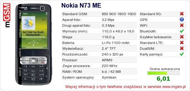 Dane telefonu Nokia N73 ME