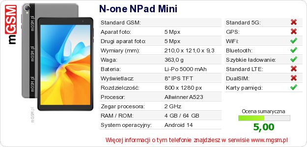Dane telefonu N-one NPad Mini
