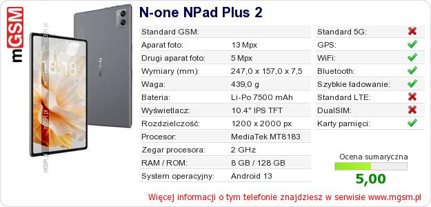 Dane telefonu N-one NPad Plus 2
