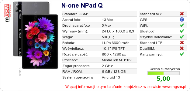 Dane telefonu N-one NPad Q