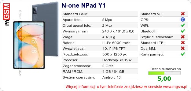 Dane telefonu N-one NPad Y1