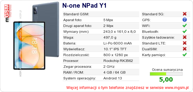 Dane telefonu N-one NPad Y1