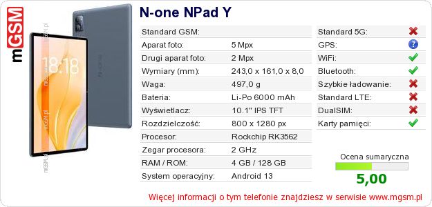 Dane telefonu N-one NPad Y