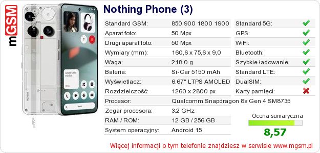 Dane telefonu Nothing Phone (3) Dane telefonu Nothing Phone (3)
