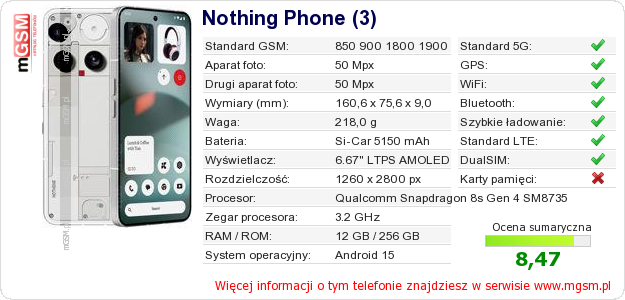 Dane telefonu Nothing Phone (3) Dane telefonu Nothing Phone (3)