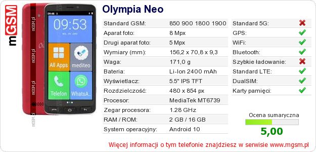Dane telefonu Olympia Neo