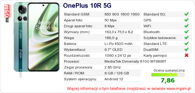 Dane telefonu OnePlus 10R 5G