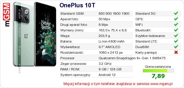 Dane telefonu OnePlus 10T