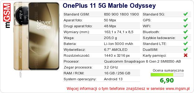 Dane telefonu OnePlus 11 5G Marble Odyssey