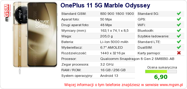 Dane telefonu OnePlus 11 5G Marble Odyssey