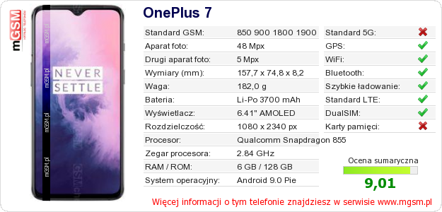 Dane telefonu OnePlus 7