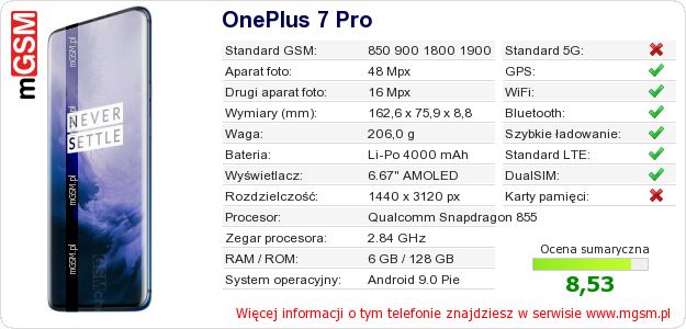 Dane telefonu OnePlus 7 Pro Dane telefonu OnePlus 7 Pro