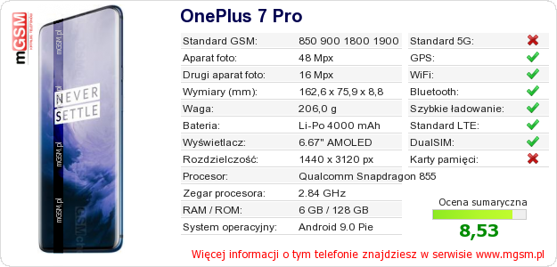 Dane telefonu OnePlus 7 Pro