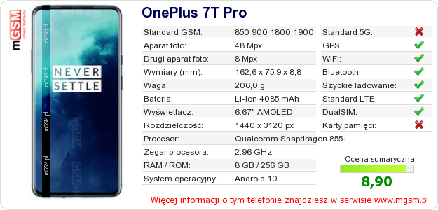 Dane telefonu OnePlus 7T Pro