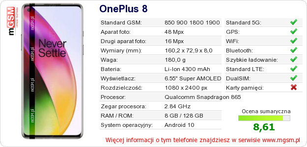 Dane telefonu OnePlus 8