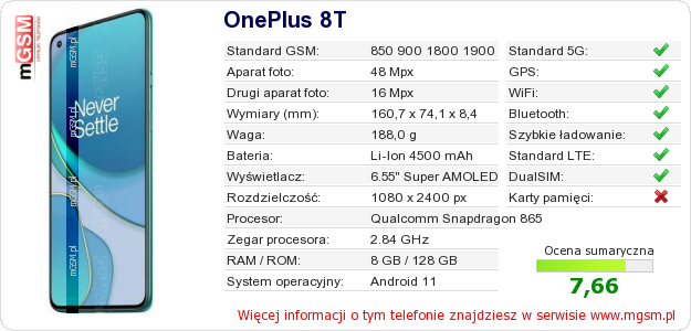 Dane telefonu OnePlus 8T