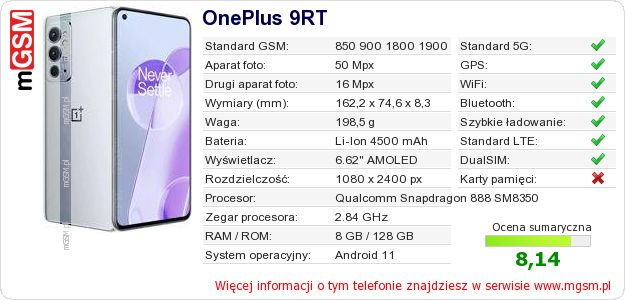 Dane telefonu OnePlus 9RT