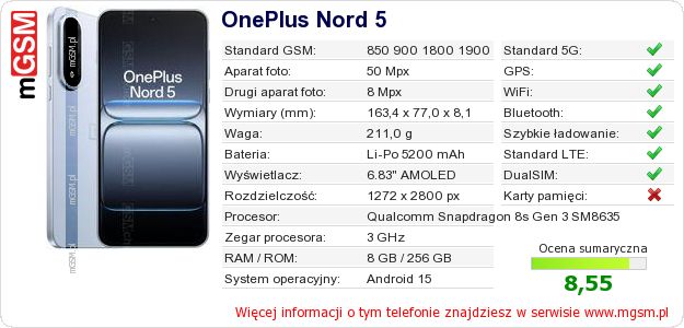 Dane telefonu OnePlus Nord 5 Dane telefonu OnePlus Nord 5