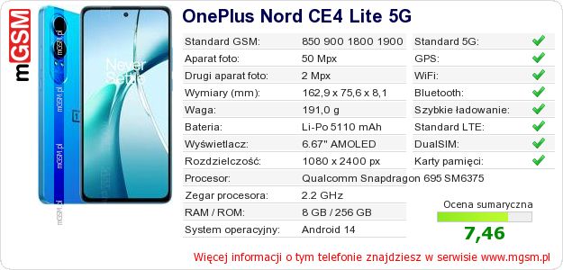 Dane telefonu OnePlus Nord CE4 Lite 5G