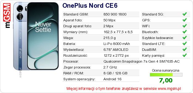 Dane telefonu OnePlus Nord CE6