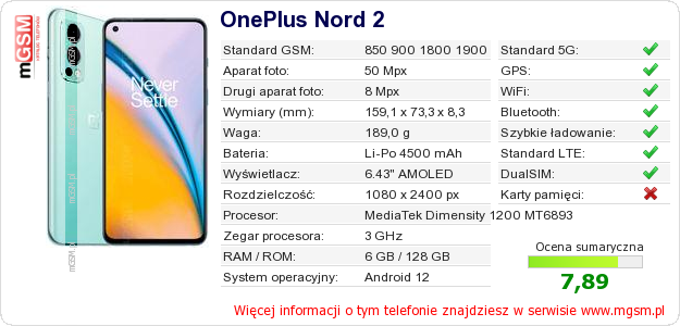 Dane telefonu OnePlus Nord 2