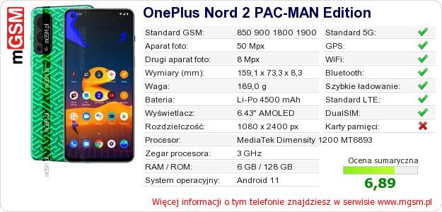 Dane telefonu OnePlus Nord 2 PAC-MAN Edition