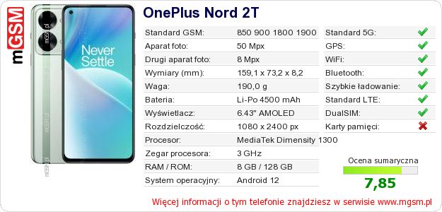 Dane telefonu OnePlus Nord 2T Dane telefonu OnePlus Nord 2T