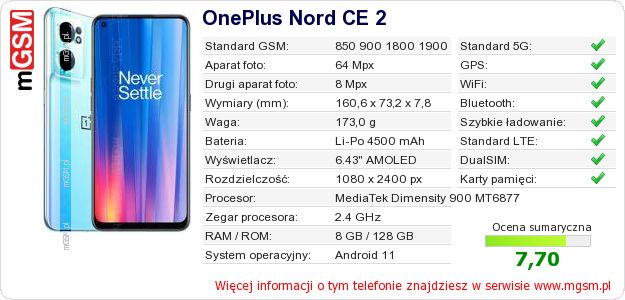 Dane telefonu OnePlus Nord CE 2 Dane telefonu OnePlus Nord CE 2