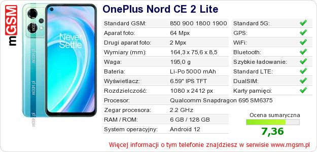 Dane telefonu OnePlus Nord CE 2 Lite Dane telefonu OnePlus Nord CE 2 Lite