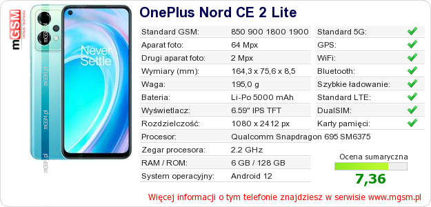 Dane telefonu OnePlus Nord CE 2 Lite