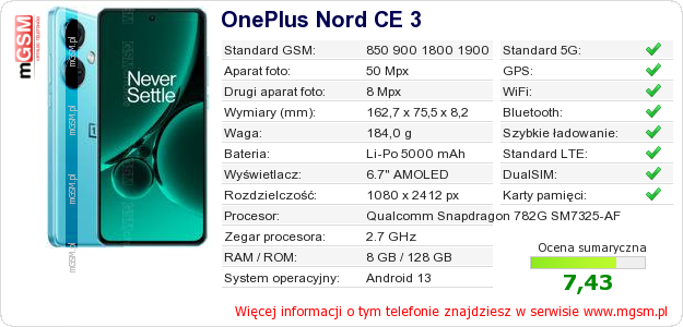 Dane telefonu OnePlus Nord CE 3