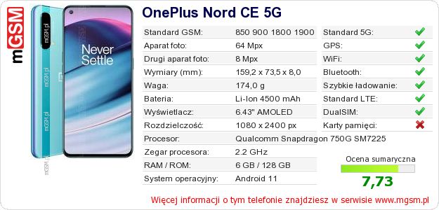 Dane telefonu OnePlus Nord CE 5G
