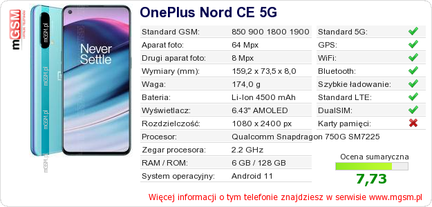 Dane telefonu OnePlus Nord CE 5G