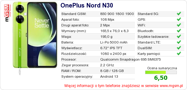 Dane telefonu OnePlus Nord N30