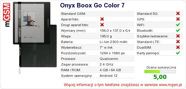 Dane telefonu Onyx Boox Go Color 7