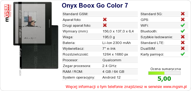 Dane telefonu Onyx Boox Go Color 7