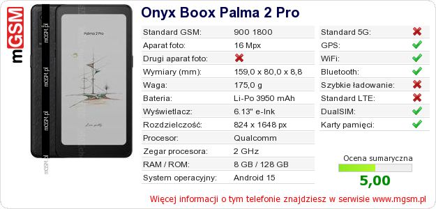 Dane telefonu Onyx Boox Palma 2 Pro