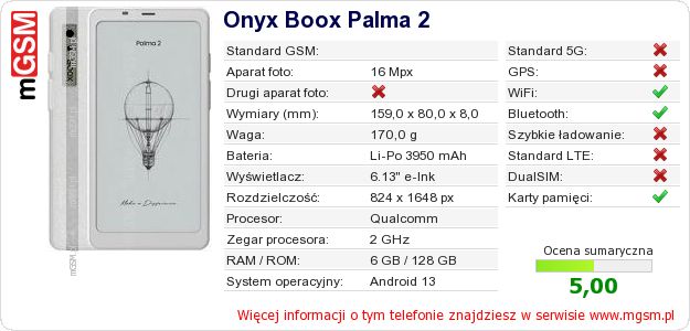 Dane telefonu Onyx Boox Palma 2