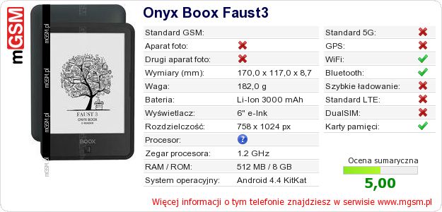 Dane telefonu Onyx Boox Faust3 Dane telefonu Onyx Boox Faust3