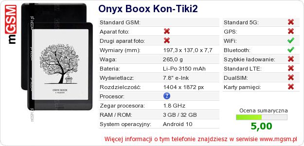 Dane telefonu Onyx Boox Kon-Tiki2